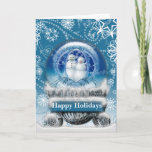 Cartão De Festividades Snowman Couple Christmas Snow Globe Custom<br><div class="desc">Snowman Couple Christmas Snow Globe Custom Greeting Card</div>