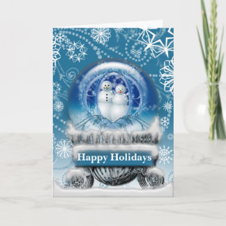 Cartão De Festividades Snowman Couple Christmas Snow Globe Photo Template