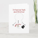 Cartão De Festividades Snowman de cabeça para baixo<br><div class="desc">Homem de neve de cabeça para baixo com um lenço vermelho e branco e chapéu de cachimbo preto. O texto vermelho diz: Estou a saltar-me por causa do Natal!</div>
