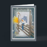 Cartão De Festividades Snowman De Natal A Olhar Para O Pássaro<br><div class="desc">Snowman De Natal A Olhar Para O Pássaro</div>