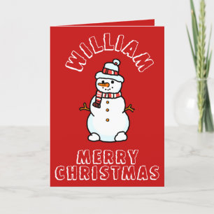 Cartão De Festividades Snowman De Natal Com Nome Boys Red Activity
