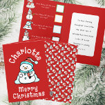 Cartão De Festividades Snowman De Natal Com Nome | Girls Red Activity<br><div class="desc">Este cartão vermelho de natal divertido apresenta um bonitinho bonitinho na frente, com o nome do seu filho em letras branco suavemente. Atividade dentro para a sua filha completar, quantos homens de neve ela pode contar. Um pouco de trabalho para pais e professores, como eu não contei para você! No...</div>