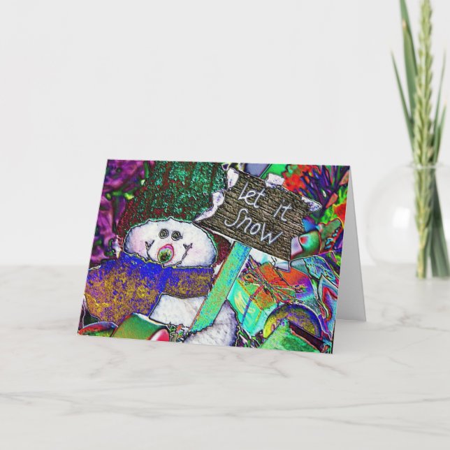 Cartão De Festividades Snowman de vidro detido (Frente)