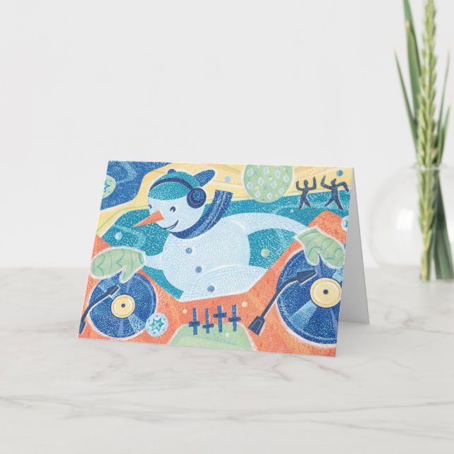 Cartão De Festividades Snowman DJ Christmas Dance Party (Frente)