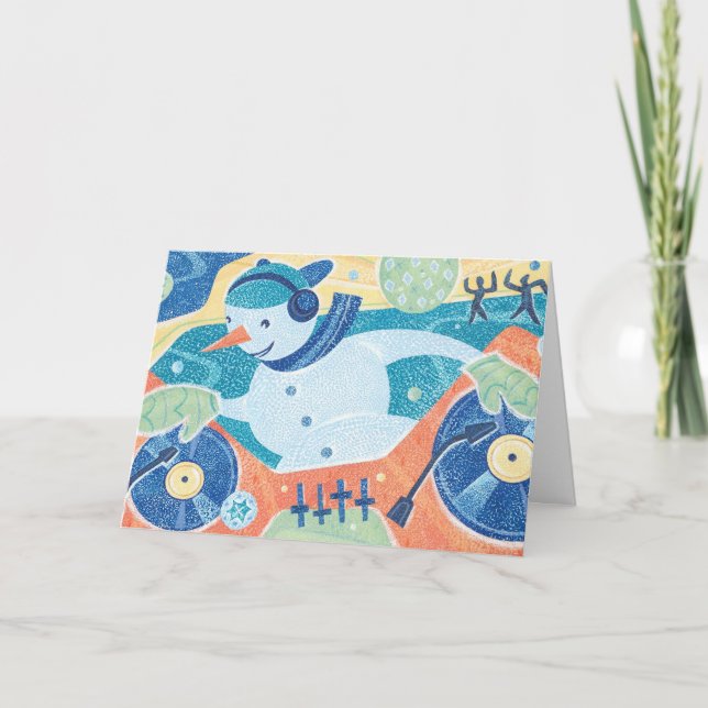 Cartão De Festividades Snowman DJ Christmas Dance Party (Frente)