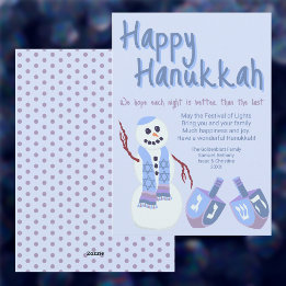 Cartão De Festividades Snowman Dreidels Blue Cute Celebra Hanukkah
