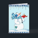 Cartão De Festividades Snowman e Cardeal<br><div class="desc">Snowman e Cardeal Cartão de Boas-Vindas de inverno. Personalize para adicionar seu próprio dentro de mensagem.</div>