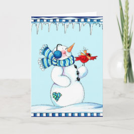 Cartão De Festividades Snowman e Cardeal