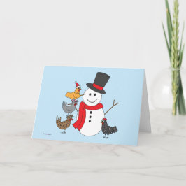 Cartão De Festividades Snowman e Chickens