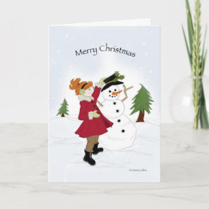 Cartão De Festividades Snowman e Little Girl Christmas Card