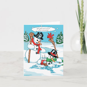 Cartão De Festividades Snowman Engraçado com Cartoon de Chocolate Quente