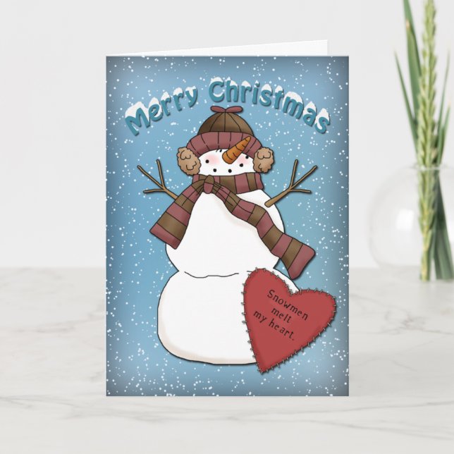 Cartão De Festividades Snowman engraçado com chapéu e cachecol (Frente)