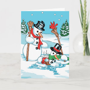 Cartão De Festividades Snowman engraçado com um desenho animado de chocol