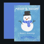 Cartão De Festividades Snowman Feliz e Bright Seasons Saudações Ho Person<br><div class="desc">Snowman Feliz & Bright Seasons Saudações Cartão de Férias Personalizado. Bonito boneco de neve com bolinho azul e branco. Adicione seu próprio sentimento e nomes de família usando o modelo que eu criei para você. Tão fácil!</div>