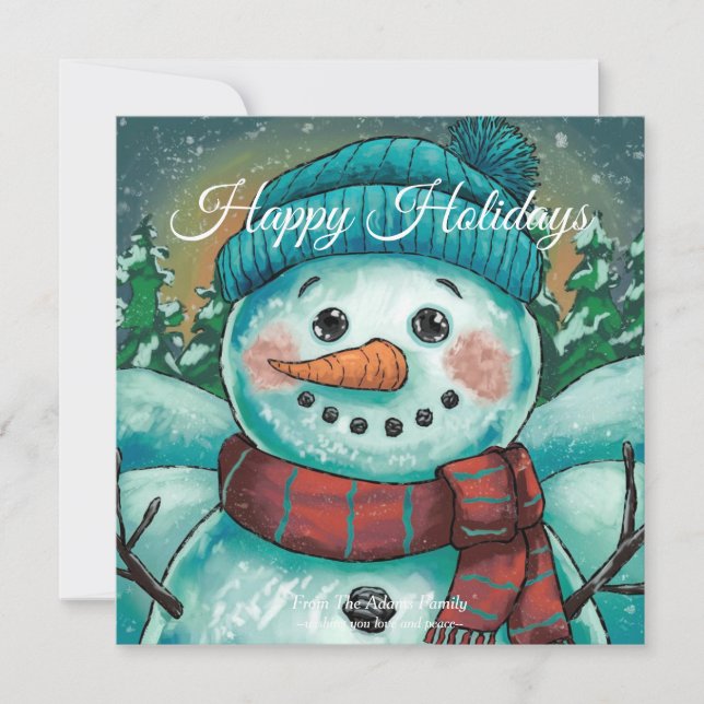 Cartão De Festividades Snowman Flat Holiday Card Frosty (Frente)
