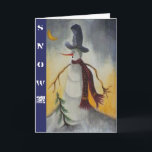 Cartão De Festividades Snowman - Folk Art Primitivo<br><div class="desc">Arte original em acrílico no papel. Showman tem um talento de arte folclórica primitivo; vestido com um chapéu de cima e um cachecol vermelho.</div>
