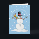 Cartão De Festividades Snowman (fundo azul)<br><div class="desc">Reprodução da arte original por metabolitos (lápis colorido)</div>