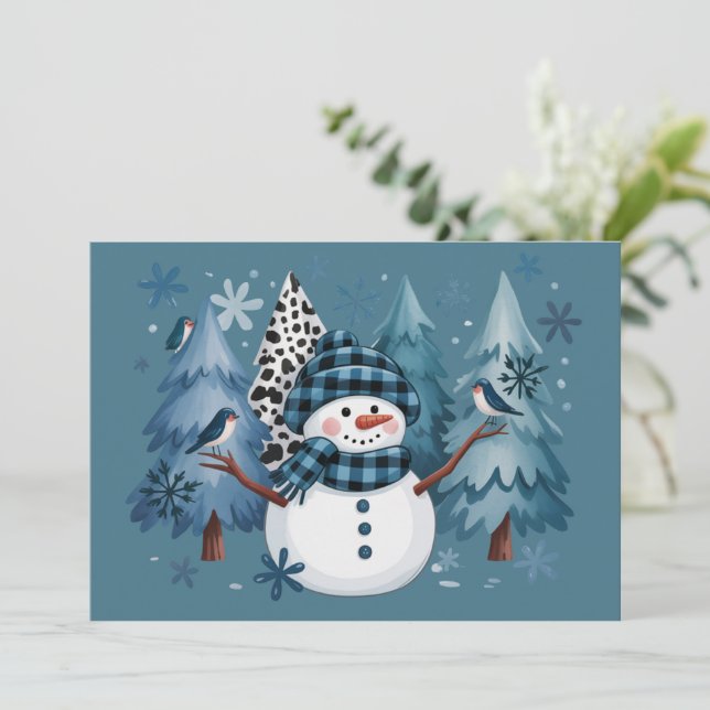 Cartão De Festividades Snowman Funny Christmas Xmas Holiday Trees (Em pé/Frente)