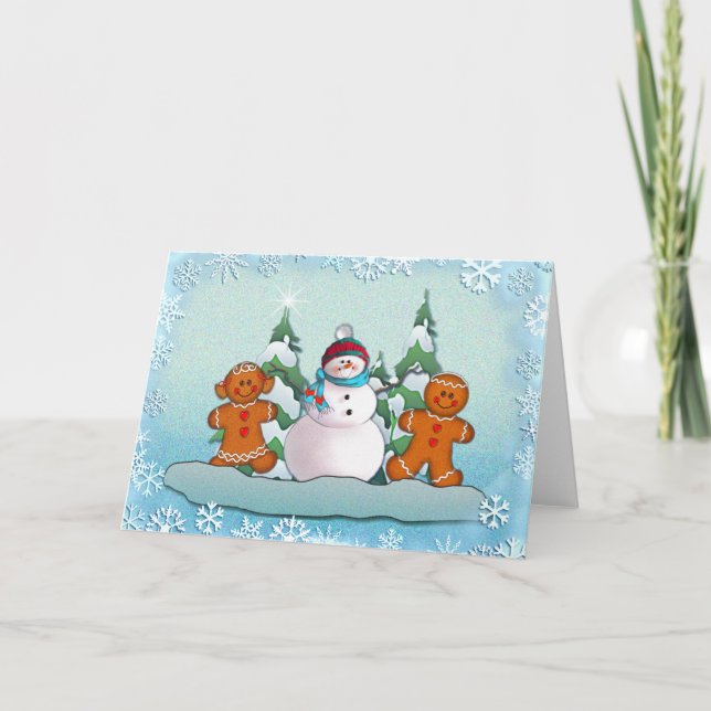 Cartão De Festividades SNOWMAN & GINGERBREAD KIDS by SHARON SHARPE (Frente)