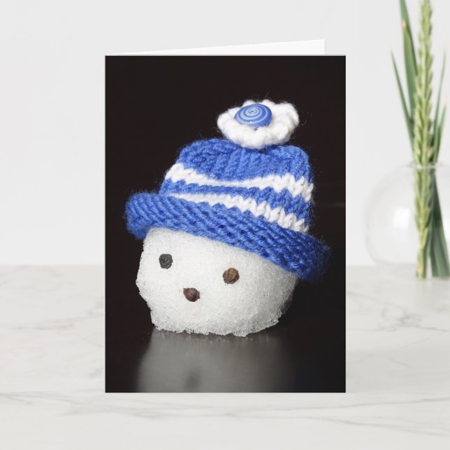 Cartão De Festividades Snowman Head em Blue Hat (Frente)