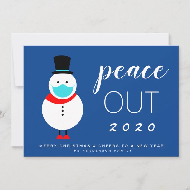 Cartão De Festividades Snowman Mask Peace Out 2020 Feliz Natal (Frente)