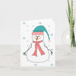 Cartão De Festividades Snowman, nevando neve primitiva