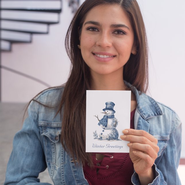 Cartão De Festividades Snowman no Delft Blue personalizável (Criador carregado)