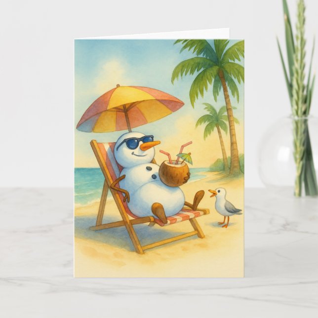 Cartão De Festividades Snowman on PTO (Tropical Getaway) (Frente)