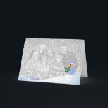 Cartão De Festividades Snowman on the Bank<br><div class="desc">This cheery snowman will wonderfully frame all your holiday and Christmas photographs.</div>