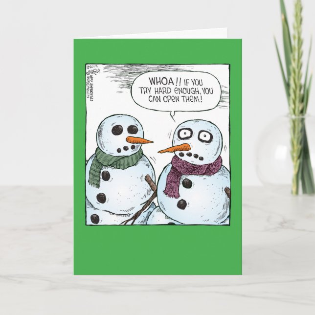 Cartão De Festividades Snowman Open Eyes Christmas Humor Card (Frente)