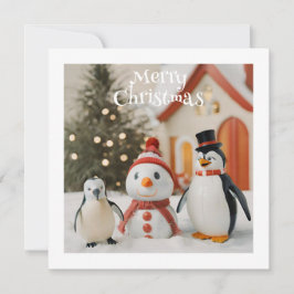 Cartão De Festividades Snowman & Penguin #1 Natal Personalizado Novidade