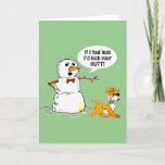 Cartão De Festividades Snowman Piada Green<br><div class="desc">Snowman furiosamente dizendo: "Se eu tivesse pernas,  eu chutaria seu bumbum!" depois que um cachorro mijasse nele. Feriado Engraçado,  Cartoon da temporada de inverno.</div>