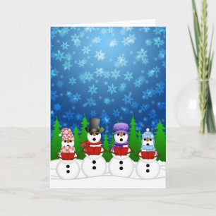 Cartão De Festividades Snowman Quartet Caroler Cantando Snowy Night Poste