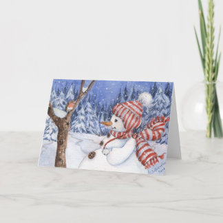 Cartão De Festividades Snowman & Robin Holiday Card