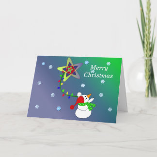 Cartão De Festividades Snowman segurando uma corda de luzes