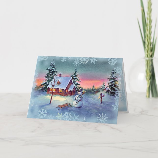 Cartão De Festividades SNOWMAN & SNOWFLAKES by SHARON SHARPE (Frente)