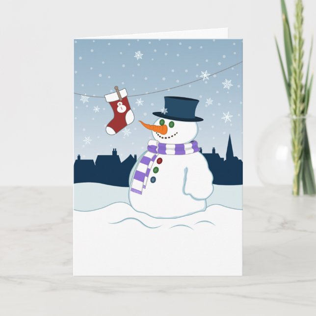 Cartão De Festividades Snowman & Stocks de Natal (Frente)