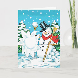 Cartão De Festividades Snowman Throwing a Snowball Winter Fun Splat!