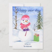 Snowman, um cachecol cor-de-rosa, dias de neve fel