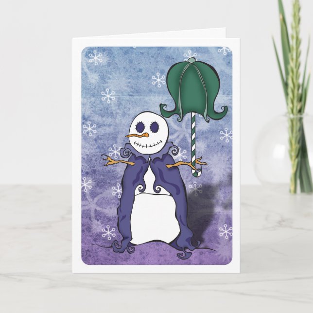 Cartão De Festividades Snowman Umbrella Card (Frente)