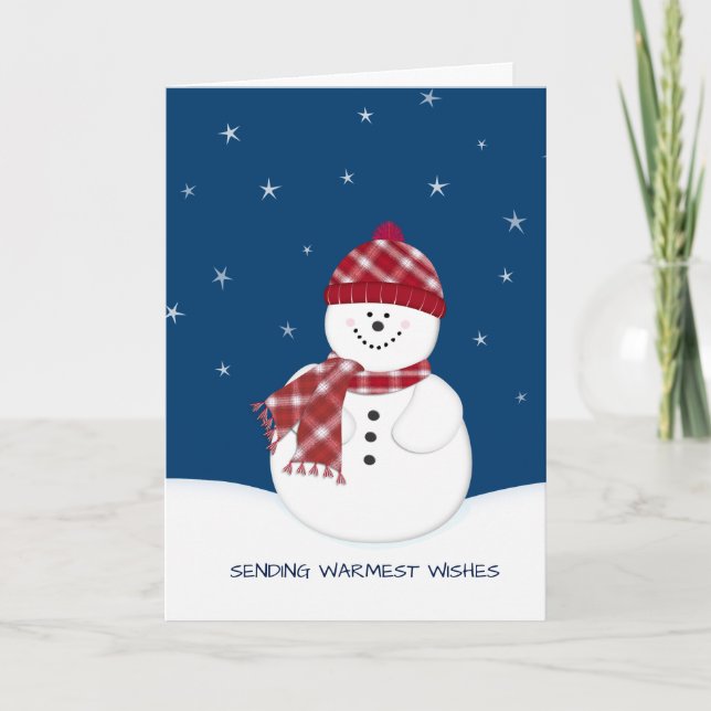 Cartão De Festividades Snowman Warmest Wishes Christmas Holiday Greeting (Frente)