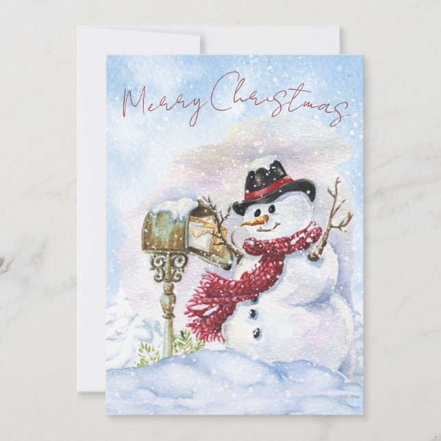 Cartão De Festividades Snowman Watercolor Winter Christmas (Frente)
