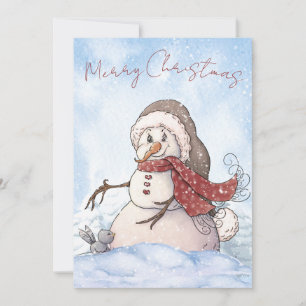 Cartão De Festividades Snowman Watercolor Winter Christmas