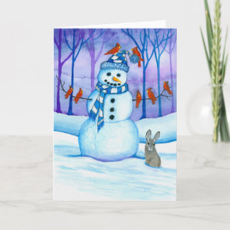 Cartão De Festividades Snowman Wildlife Birdlife Holiday Por Bihrle