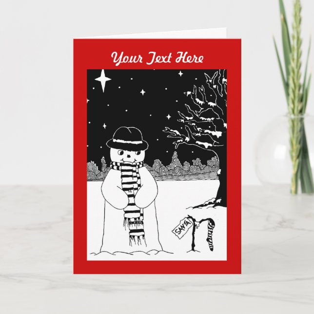 Cartão De Festividades snowman with scarf and hat black and white xmas (Frente)