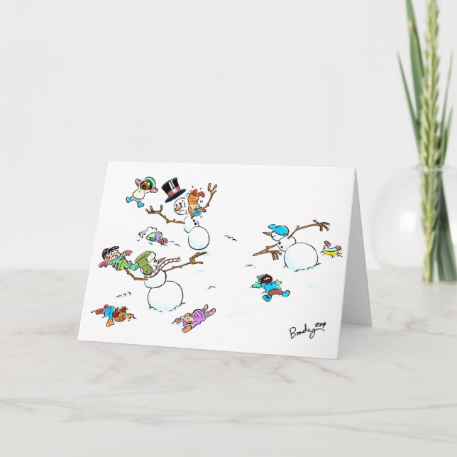 Cartão De Festividades Snowman's Holiday Fight Customizable (Frente)