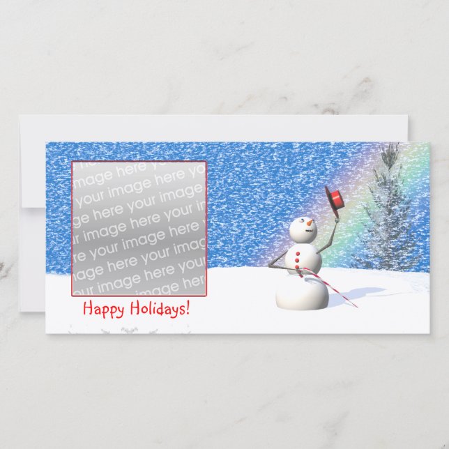 Cartão De Festividades Snowman's Snowy Christmas Holiday Photo Card (Frente)