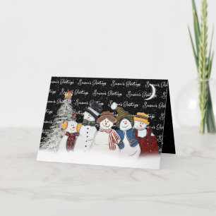 Cartão De Festividades Snowmen da temporada em flocos de neve