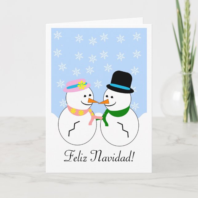 Cartão De Festividades Snowmen Feliz Navidad no Natal espanhol (Frente)