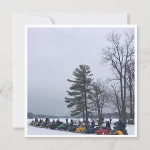 Cartão De Festividades Snowmobile gang on Pine Lake Michigan